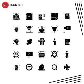 paquete de interfaz de usuario de 25 glifos sólidos básicos de la base de datos del servidor del sitio web de la caja del paquete elementos de diseño vectorial editables vector