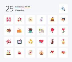 Valentine 25 Flat Color icon pack including notebook. day. love. valentines. wedding vector