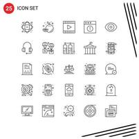 25 Thematic Vector Lines and Editable Symbols of eye mac media app video player Editable Vector Design Elements