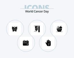 World Cancer Day Glyph Icon Pack 5 Icon Design. wings. freedom. hand. butterfly. cancer vector