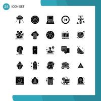 Universal Icon Symbols Group of 25 Modern Solid Glyphs of bullhorn player web multimedia forward Editable Vector Design Elements