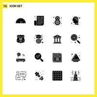 Group of 16 Solid Glyphs Signs and Symbols for american mind day imagination head Editable Vector Design Elements