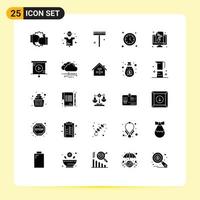 25 User Interface Solid Glyph Pack of modern Signs and Symbols of chart clock man watch rake Editable Vector Design Elements