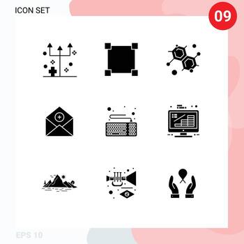 Group of 9 Solid Glyphs Signs and Symbols for computer email chemist communication add Editable Vector Design Elements