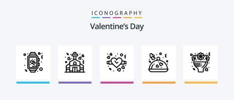 paquete de iconos de la línea 5 del día de san valentín que incluye san valentín. restaurante. restaurante. alimento. música. diseño de iconos creativos vector