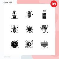 Group of 9 Modern Solid Glyphs Set for interior snowflake control christmas office Editable Vector Design Elements