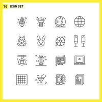 Outline Pack of 16 Universal Symbols of baby chicken earth internet world Editable Vector Design Elements