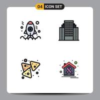 4 User Interface Filledline Flat Color Pack of modern Signs and Symbols of app food launch building snack Editable Vector Design Elements