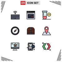 Modern Set of 9 Filledline Flat Colors Pictograph of ireland box alert navigation compass Editable Vector Design Elements