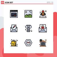 Pack of 9 creative Filledline Flat Colors of envelope edit canada compose rocket Editable Vector Design Elements