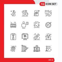 Modern Set of 16 Outlines and symbols such as color masks decree face masks carnival Editable Vector Design Elements