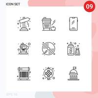 Pack of 9 Modern Outlines Signs and Symbols for Web Print Media such as green tea coffee glass breakfast android Editable Vector Design Elements