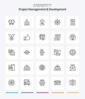 Creative Project Management And Development 25 OutLine icon pack  Such As list. budget. outsource. resource. manager vector