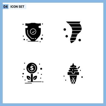 4 User Interface Solid Glyph Pack of modern Signs and Symbols of security wind trust blowing growth Editable Vector Design Elements