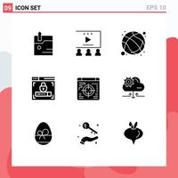 9 Creative Icons Modern Signs and Symbols of target web basketball lock web design Editable Vector Design Elements