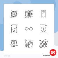 Group of 9 Outlines Signs and Symbols for blockchain drug phone drop iphone Editable Vector Design Elements