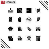 16 User Interface Solid Glyph Pack of modern Signs and Symbols of pc devices grid allowed food Editable Vector Design Elements