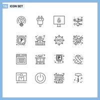 16 Universal Outlines Set for Web and Mobile Applications ask saving electric money security Editable Vector Design Elements