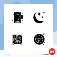 Universal Icon Symbols Group of 4 Modern Solid Glyphs of sms computer mobile moon hardware Editable Vector Design Elements