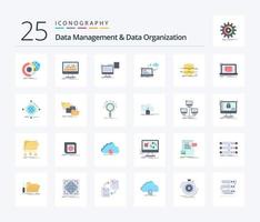 Data Management And Data Organization 25 Flat Color icon pack including data. sync. data. document. print vector