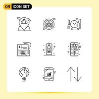 Modern Set of 9 Outlines Pictograph of lantern money mask digital digital banking Editable Vector Design Elements