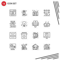 Group of 16 Outlines Signs and Symbols for exams man bag paper suitcase Editable Vector Design Elements