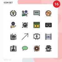 Modern Set of 16 Flat Color Filled Lines and symbols such as global education message game basketball Editable Creative Vector Design Elements