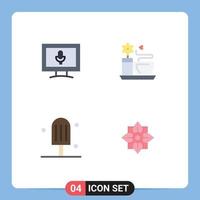 Modern Set of 4 Flat Icons Pictograph of monitor flower tea cup cream china Editable Vector Design Elements