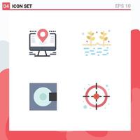 Modern Set of 4 Flat Icons Pictograph of map devices lcd farming minidisc Editable Vector Design Elements