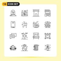 Modern Set of 16 Outlines and symbols such as phone memory arch hardware monument Editable Vector Design Elements