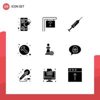 Set of 9 Modern UI Icons Symbols Signs for strategy chess vaccine up left direction Editable Vector Design Elements