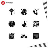 9 Thematic Vector Solid Glyphs and Editable Symbols of navigation hamburger leaf circle wedding Editable Vector Design Elements