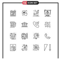 Outline Pack of 16 Universal Symbols of earth day modelling shopping dimensional road Editable Vector Design Elements