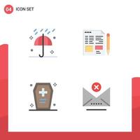 Set of 4 Modern UI Icons Symbols Signs for autumn casket umbrella text dreadful Editable Vector Design Elements