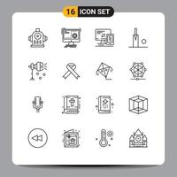 Set of 16 Commercial Outlines pack for lightning illumination computer stumps cricket Editable Vector Design Elements