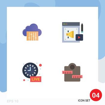 4 User Interface Flat Icon Pack of modern Signs and Symbols of cloud clock audio loud hailer live update Editable Vector Design Elements