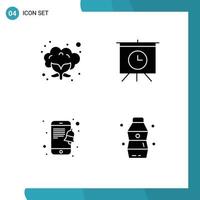 Modern Set of 4 Solid Glyphs Pictograph of cauliflower bottle board mobile food Editable Vector Design Elements