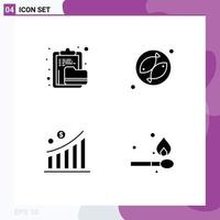 Pack of 4 Modern Solid Glyphs Signs and Symbols for Web Print Media such as archive graph file fish statistic Editable Vector Design Elements