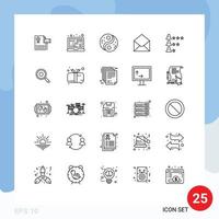 Pack of 25 Modern Lines Signs and Symbols for Web Print Media such as message email html sms yang Editable Vector Design Elements