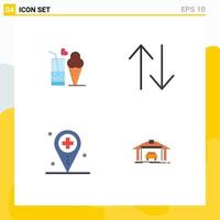 paquete de línea de vector editable de 4 iconos planos simples de alimentos hospital helado cambiar mapa elementos de diseño de vector editable