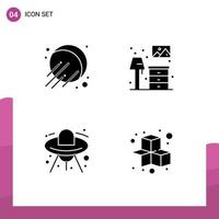 Mobile Interface Solid Glyph Set of 4 Pictograms of satellite space home lump cubes Editable Vector Design Elements