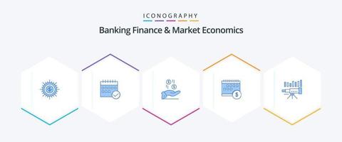 finanzas bancarias y economía de mercado 25 paquete de iconos azules que incluye moneda. dólar. aprobado. mano. plan vector