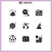 9 User Interface Solid Glyph Pack of modern Signs and Symbols of help bug architecture spam protection Editable Vector Design Elements