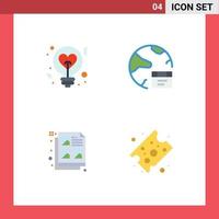 Editable Vector Line Pack of 4 Simple Flat Icons of light internet love database design Editable Vector Design Elements