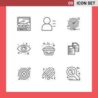 Group of 9 Modern Outlines Set for cooking baked caution web view Editable Vector Design Elements