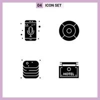 Set of 4 Modern UI Icons Symbols Signs for mobile app beef phone recorder help cooking Editable Vector Design Elements