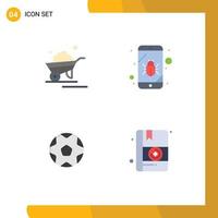 paquete de 4 iconos planos creativos de elementos de diseño de vectores editables de deportes móviles de camión de fútbol de carretilla