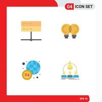 Modern Set of 4 Flat Icons Pictograph of admin world wide server innovation hours Editable Vector Design Elements