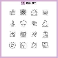16 Outline concept for Websites Mobile and Apps fire oats cook food bowl Editable Vector Design Elements