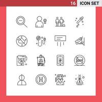 grupo universal de símbolos de iconos de 16 contornos modernos de elementos de diseño de vectores editables de pipeta sin nubes de corazón cielo fútbol
